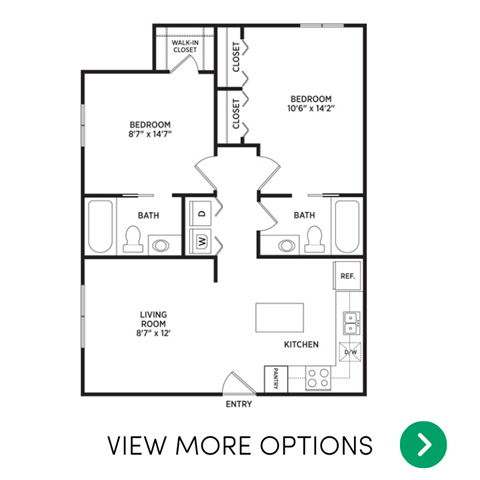 Floor plan for 2 beds, 2 baths, 773 sqft